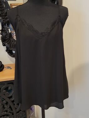 Babaton Black Lace-Trim Silk Cami Top